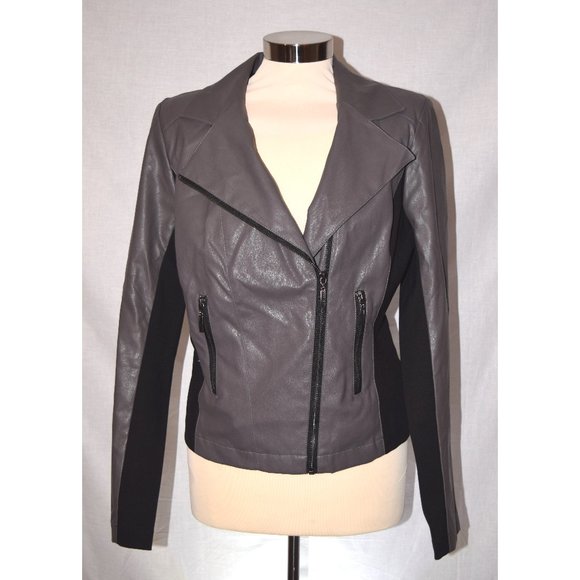 Styled by Joe Zee Jackets & Blazers - Gray/ Black Vegan Leather Moto Jacket size 14